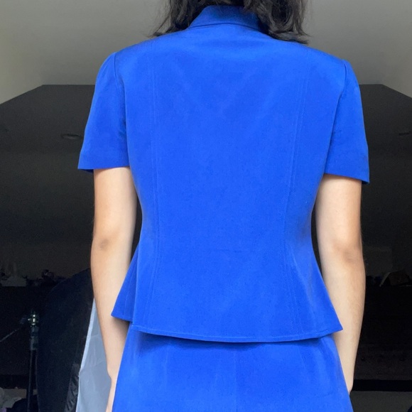 Maggy London Silk Vintage Shoulder Padded Women’s Deep Royal Blue Pant Suit - Picture 3 of 15